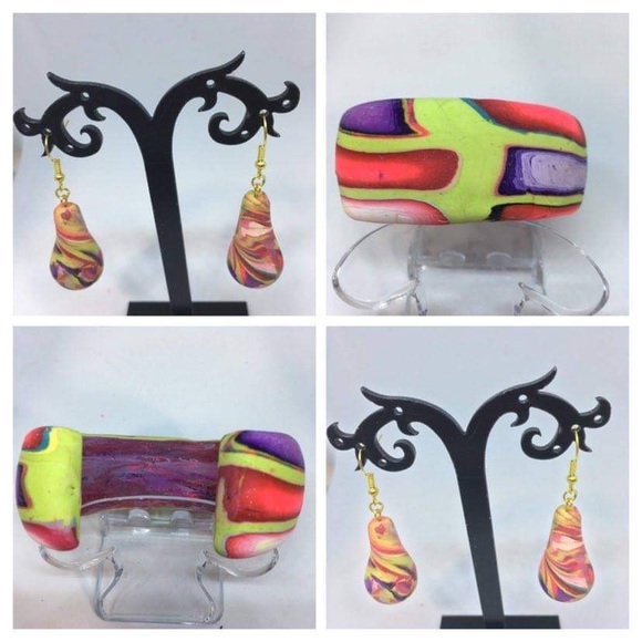Handcrafted Jewelry - Handmade Polymer Clay Bracelet and Polymer Clay Earring set, Jewelry Set